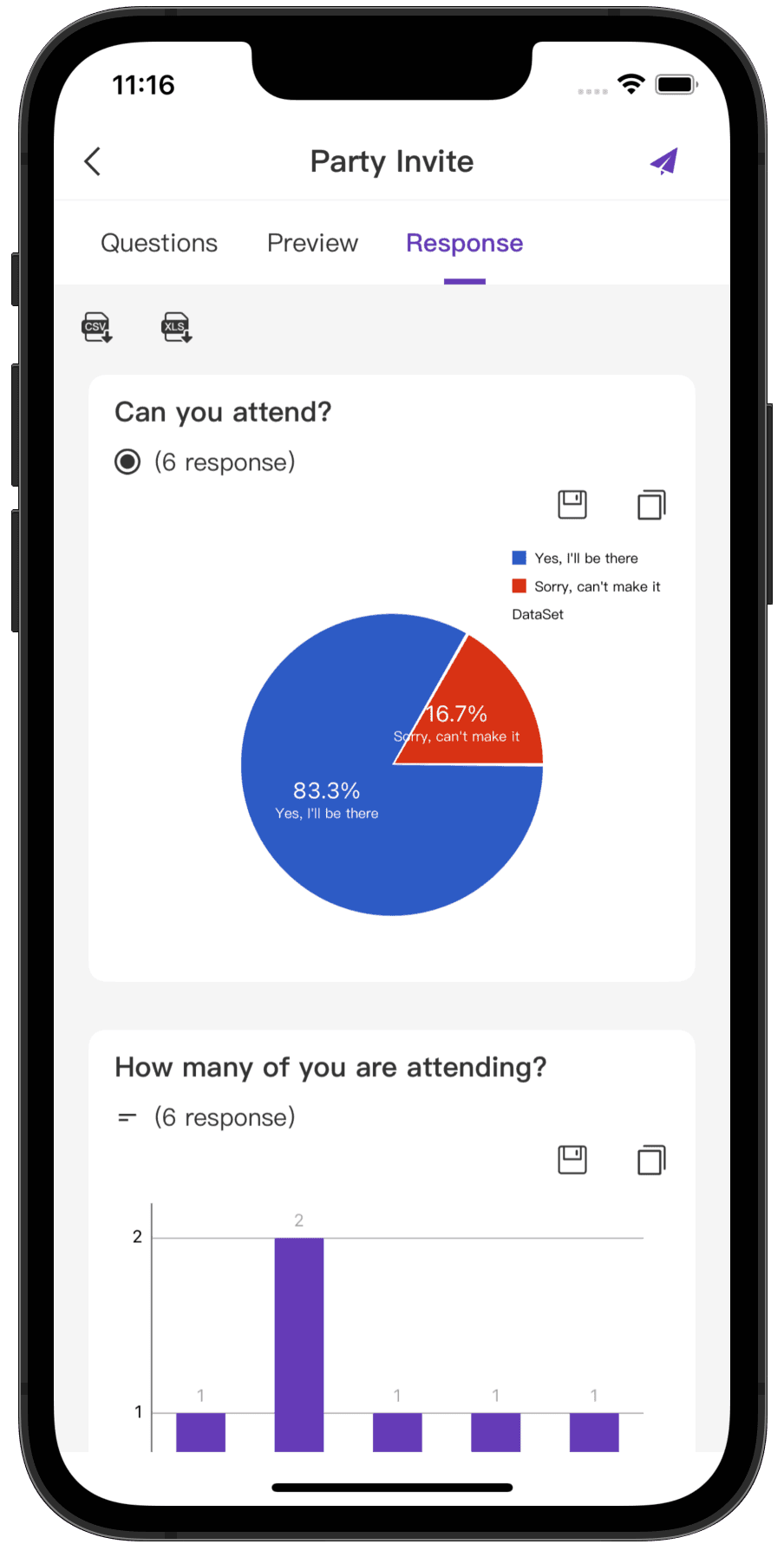 View responses screen
